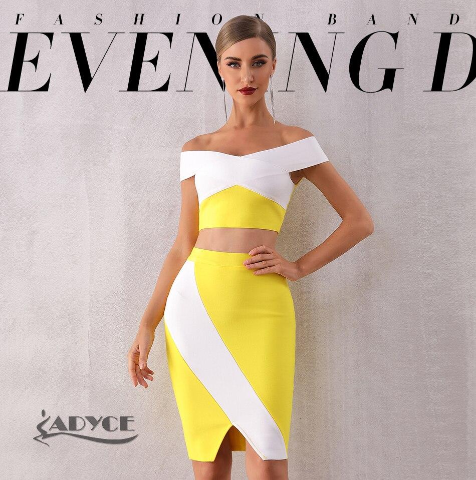 ADYCE Vestidos Bodycon Women Top & Skirts 2 Pieces Set Off Shoulder Evening Party Club Dress - H5163