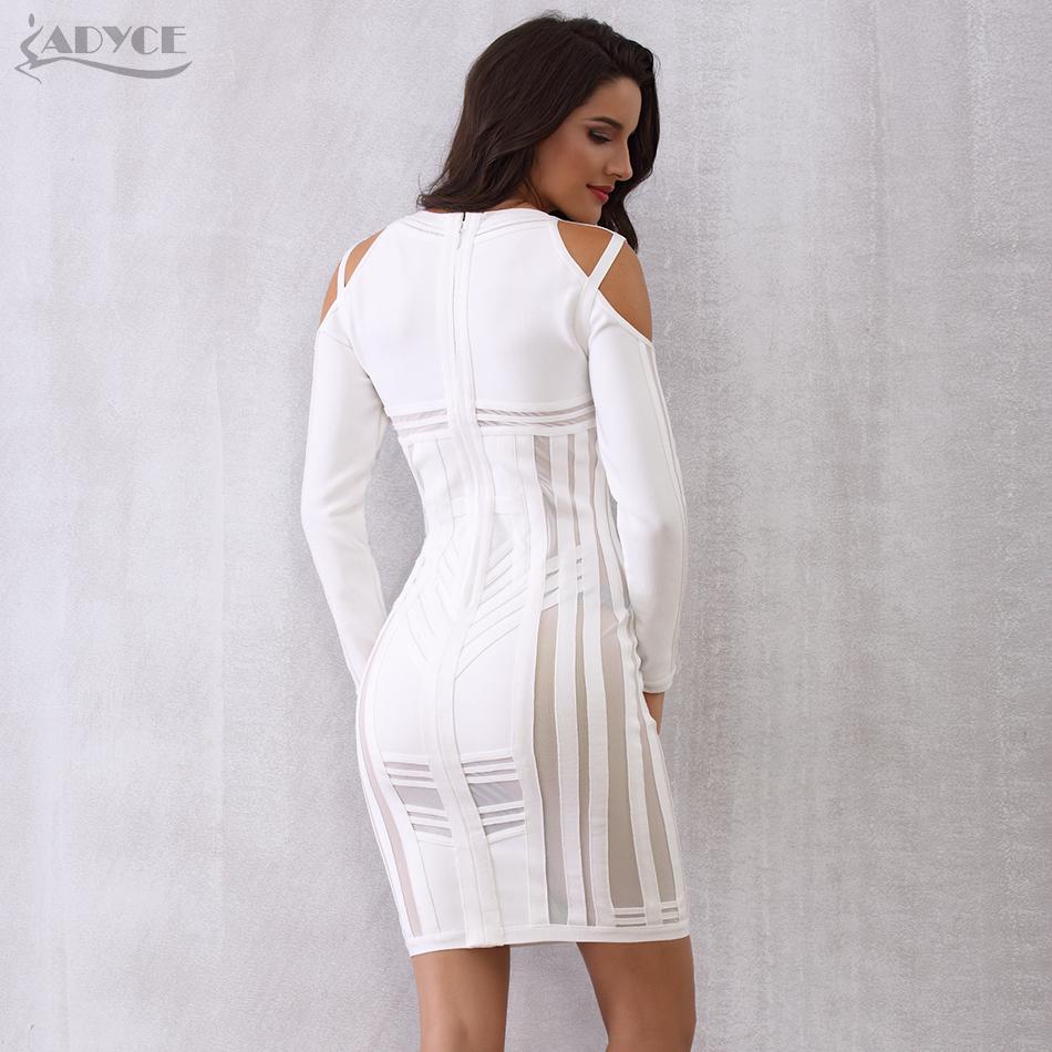 ADYCE Vestidos Summer Long Sleeve Mesh Luxury White Chic Celebrity Evening Party Dress - H3156