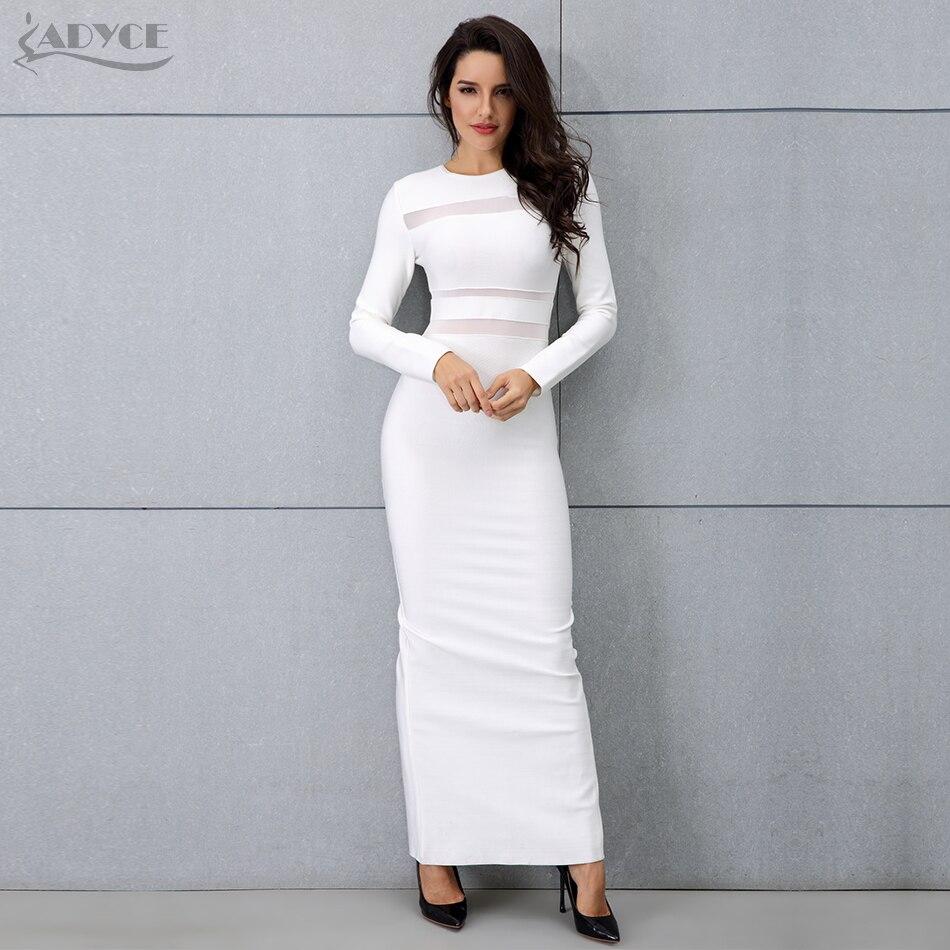 ADYCE Vestidos White Long Sleeve Sexy Nightclub Celebrity Long Party Dress - H3529