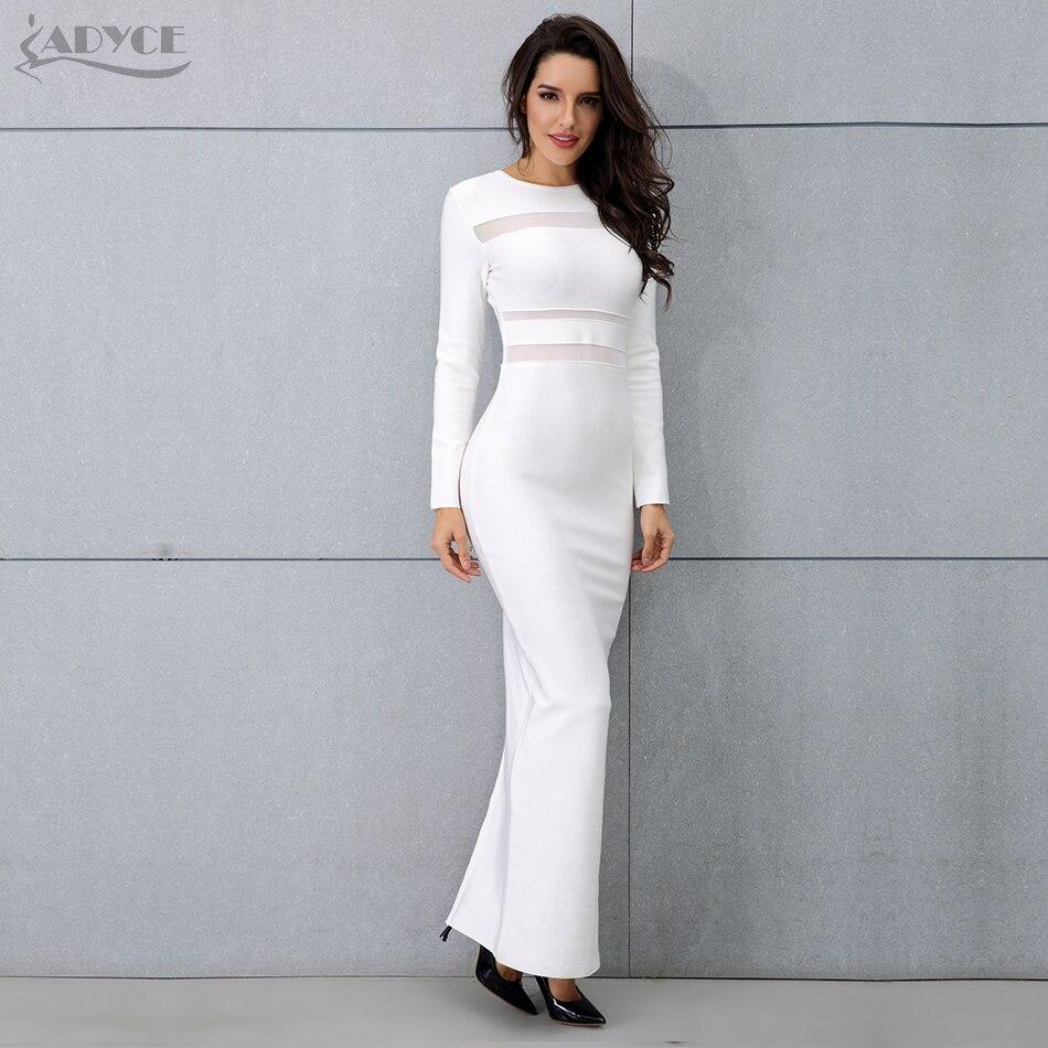 ADYCE Vestidos White Long Sleeve Sexy Nightclub Celebrity Long Party Dress - H3529