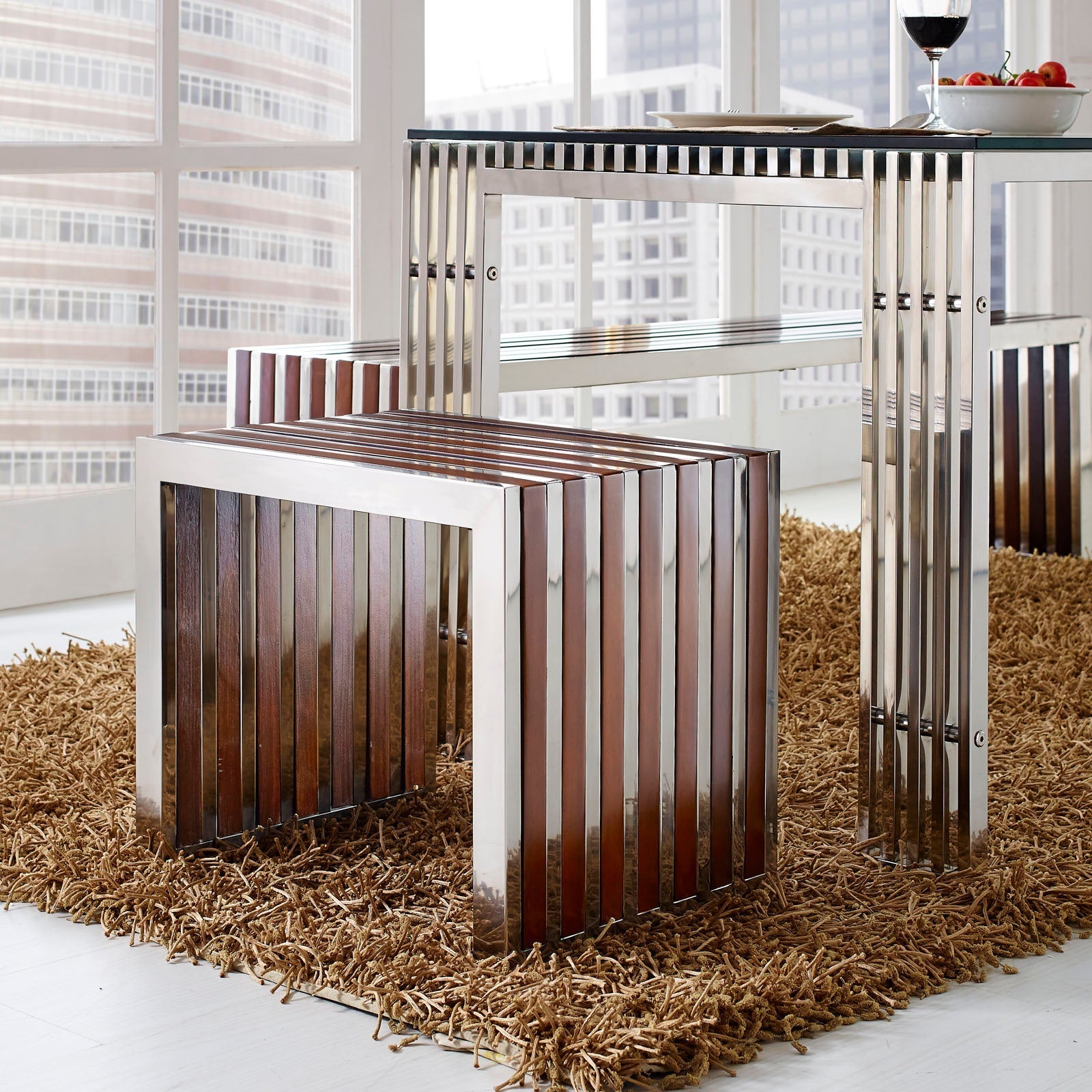 Modway Gridiron Small Wood Inlay Bench - Walnut - EEI-1429
