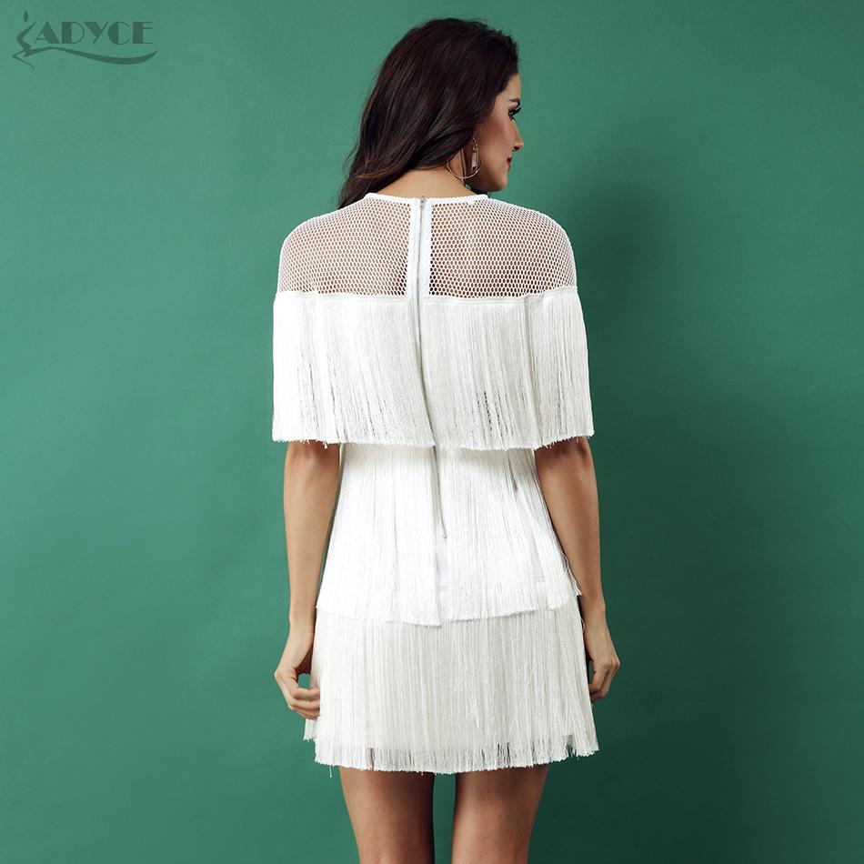 ADYCE Tassels Short Sleeve Mesh Sexy Hollow Out Fringe Celebrity Evening Party Dress - H3531
