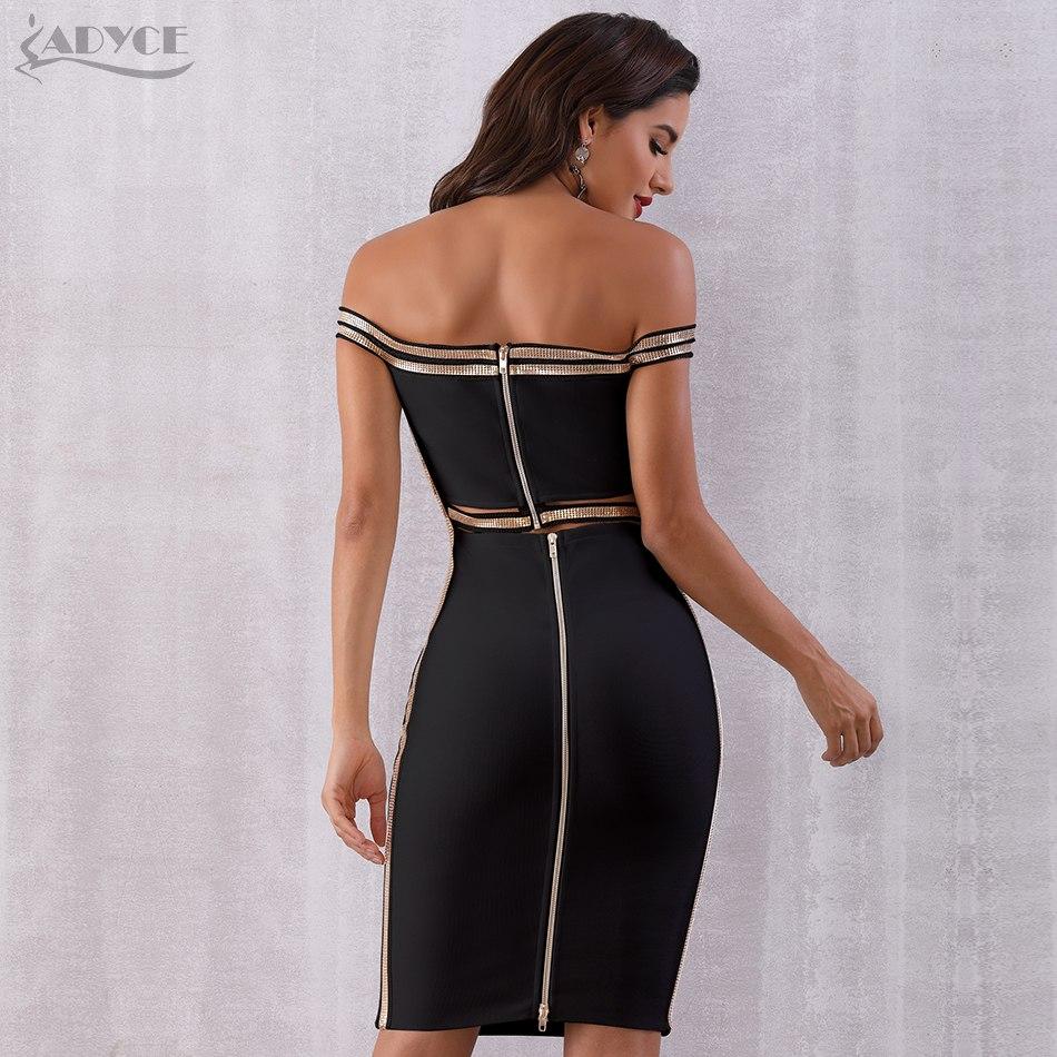 ADYCE Sexy Slash Neck Sequined Hollow Out Midi Off Shoulder Bandage Party Dress - H5223
