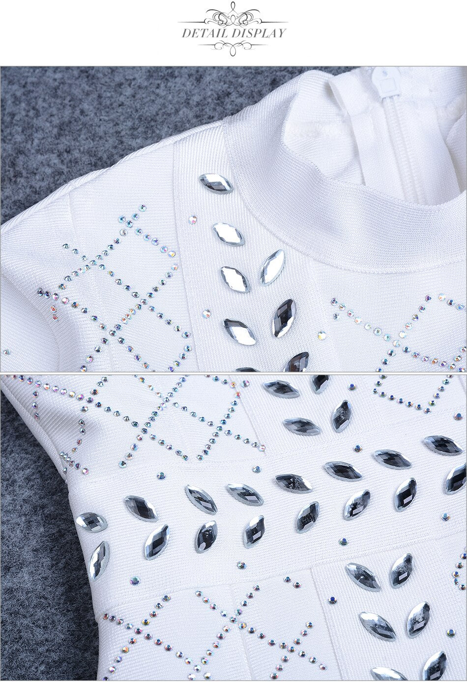 ADYCE Vestidos White Diamonds Studded Long Sleeve Bandage Runway Party Dress - H3476
