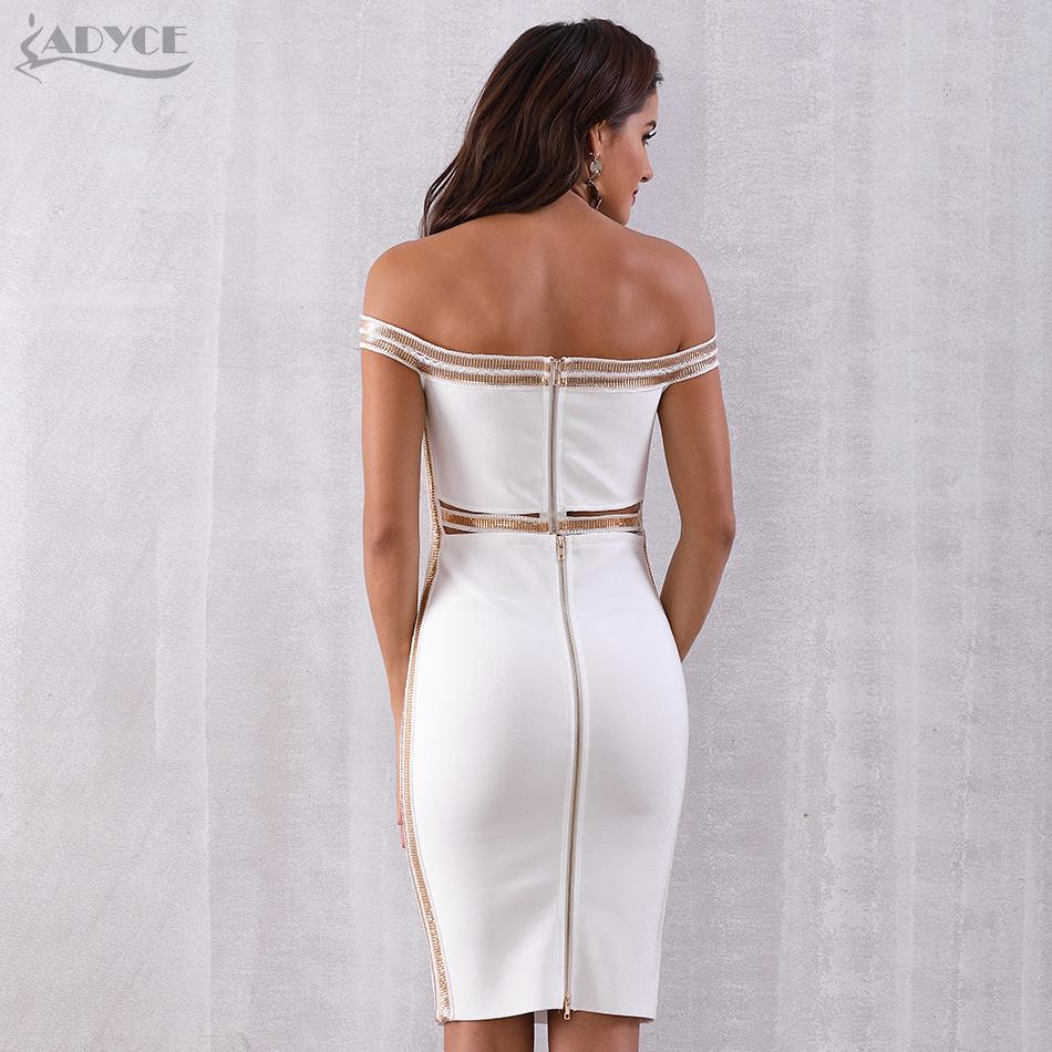 ADYCE Sexy Slash Neck Sequined Hollow Out Midi Off Shoulder Bandage Party Dress - H5223
