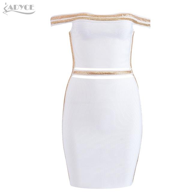 ADYCE Sexy Slash Neck Sequined Hollow Out Midi Off Shoulder Bandage Party Dress - H5223
