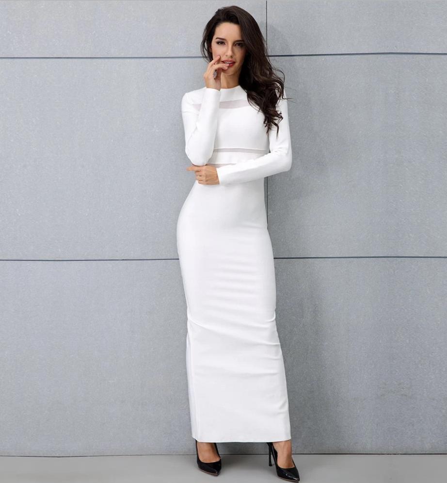 ADYCE Vestidos White Long Sleeve Sexy Nightclub Celebrity Long Party Dress - H3529
