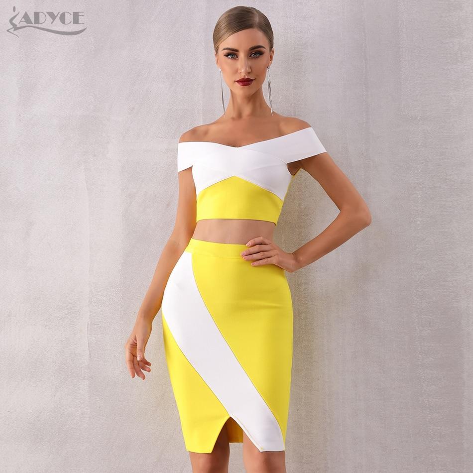 ADYCE Vestidos Bodycon Women Top & Skirts 2 Pieces Set Off Shoulder Evening Party Club Dress - H5163
