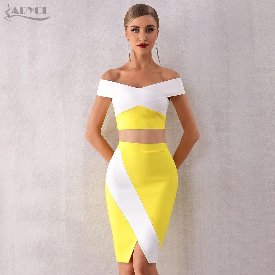 ADYCE Vestidos Bodycon Women Top & Skirts 2 Pieces Set Off Shoulder Evening Party Club Dress - H5163
