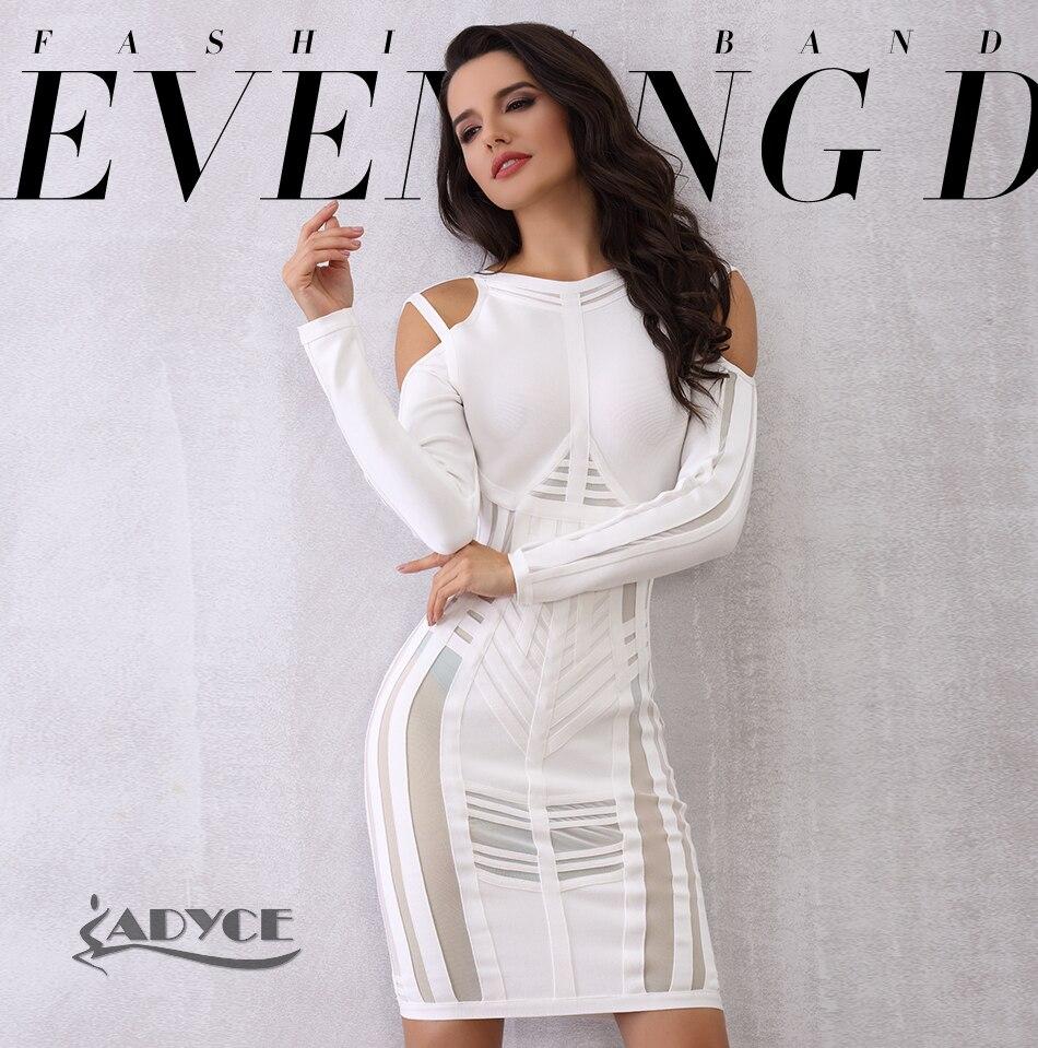 ADYCE Vestidos Summer Long Sleeve Mesh Luxury White Chic Celebrity Evening Party Dress - H3156

