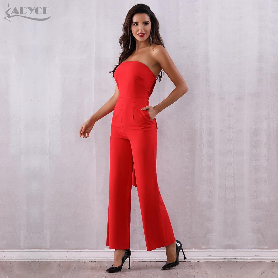 ADYCE Vestidos Elegant Strapless Bow Sexy Red Celebrity Rompers Jumpsuit - Y2743
