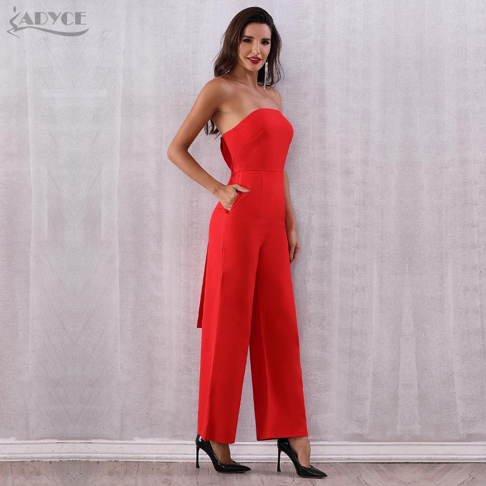 ADYCE Vestidos Elegant Strapless Bow Sexy Red Celebrity Rompers Jumpsuit - Y2743
