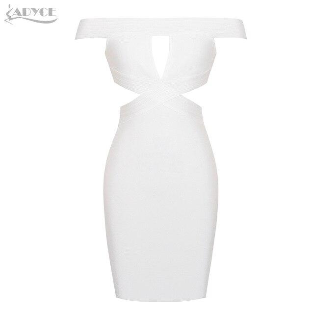 ADYCE Vestidos Verano White Slash Neck Hollow Out Elegant Bodycon Celebrity Party Dress - H5278
